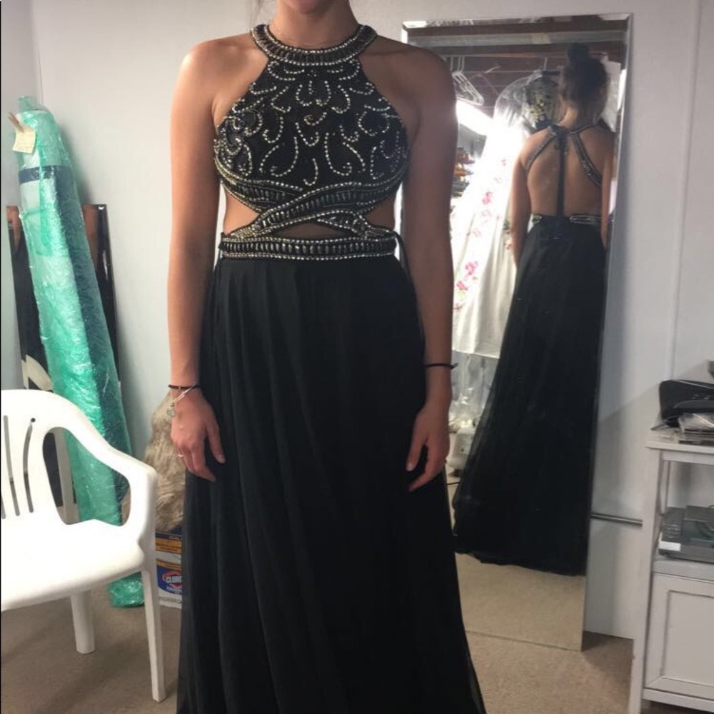 Size 8 black and gold prom dress